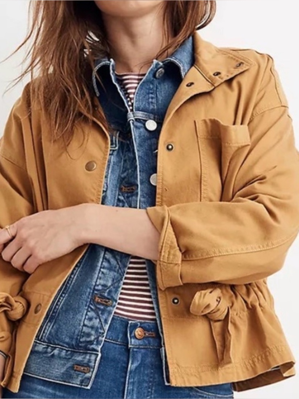 Madewell Southlake Military utility Jacket soft lightweight cotton rayon tan L - Picture 2 of 11